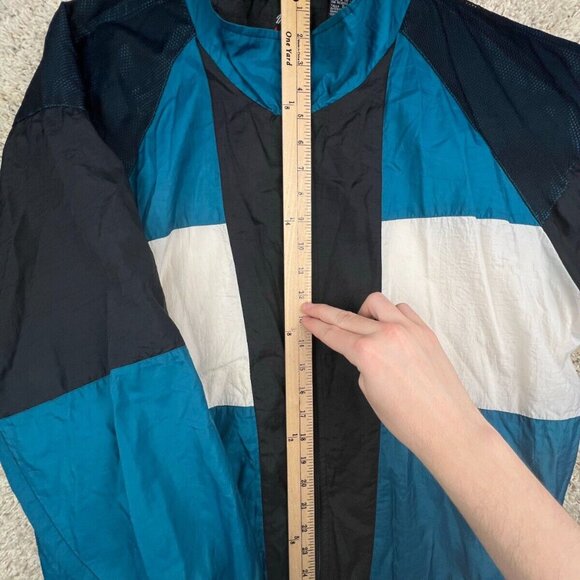 VTG Macgregor Sz L Color Block Track Windbreaker Jacket Black White Blue Zip Up - Picture 2 of 10